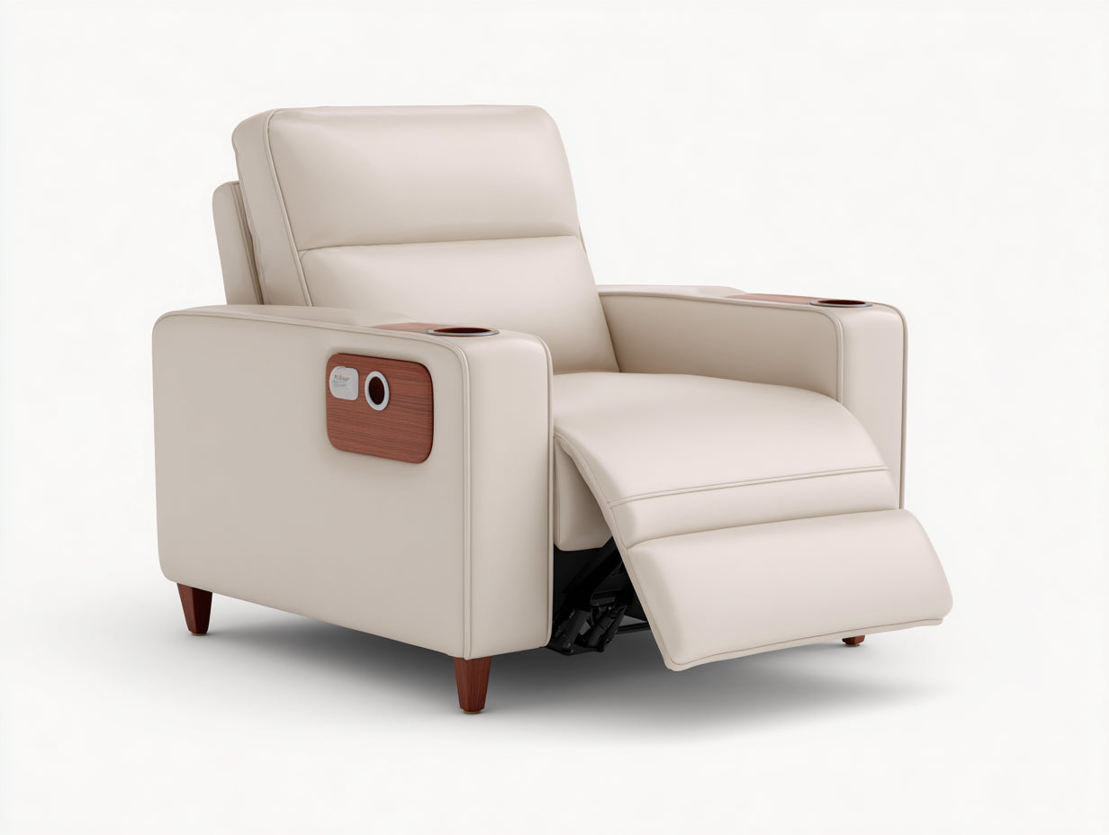 Sillones reclinables de piel sintética beige 92x88x104 cm para salón - diseño moderno con reposapiés