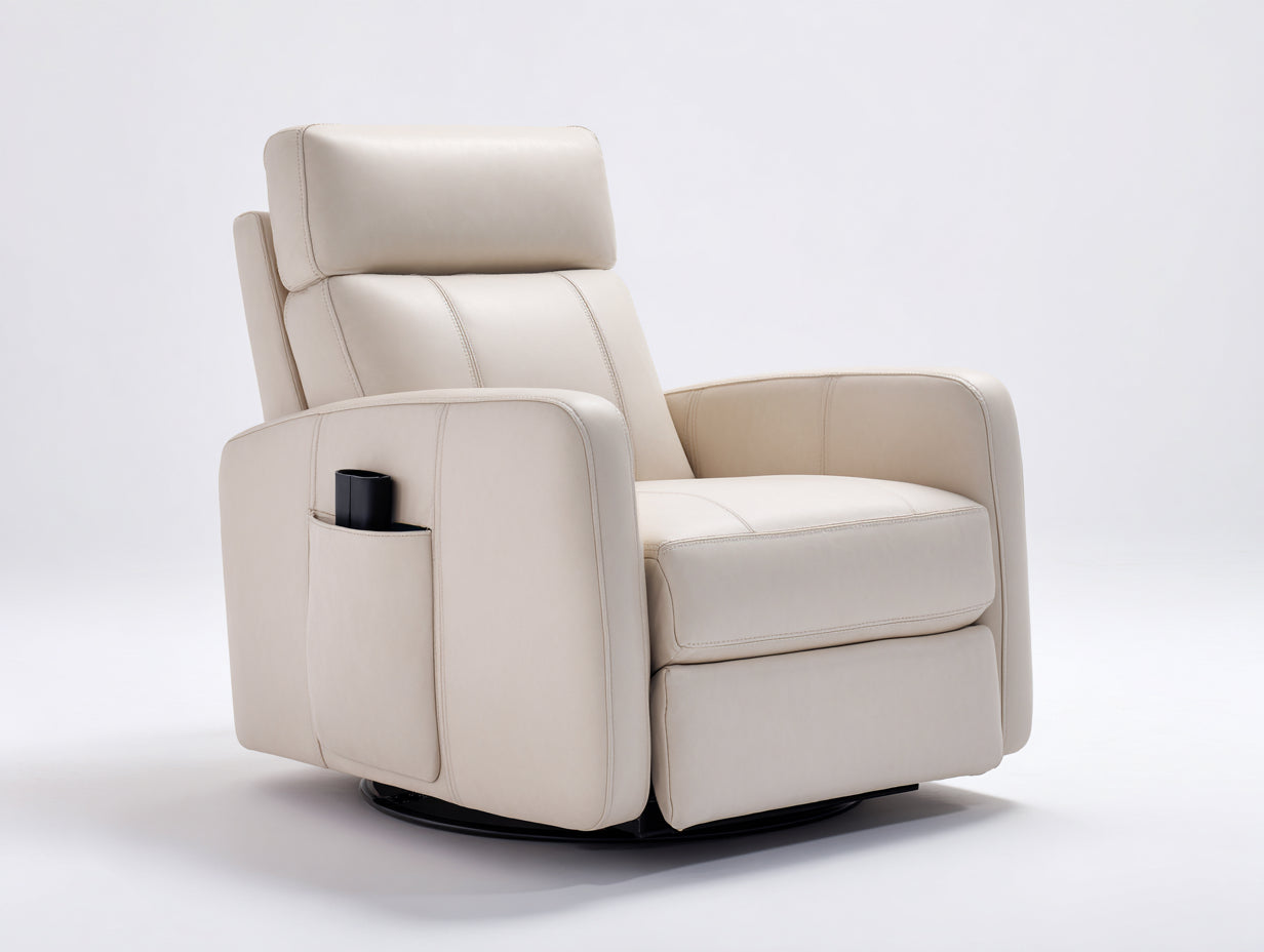 Sillón reclinable tapizado 92x88x108 cm - beige y negro - diseño moderno con base giratoria