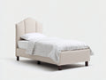 Cama individual tapizada 200x90x115 cm - beige y marrón - diseño clásico con cabecero alto