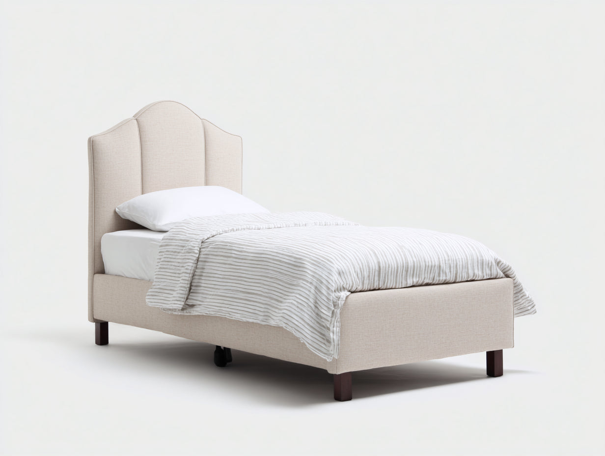 Cama individual tapizada 200x90x115 cm - beige y marrón - diseño clásico con cabecero alto