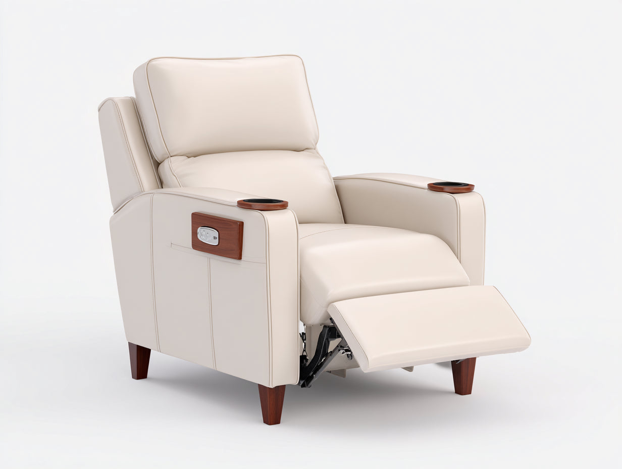 Sillones reclinables tapizados 102x92x105 cm - crema - sillón de piel sintética con reposapiés y control lateral para salón