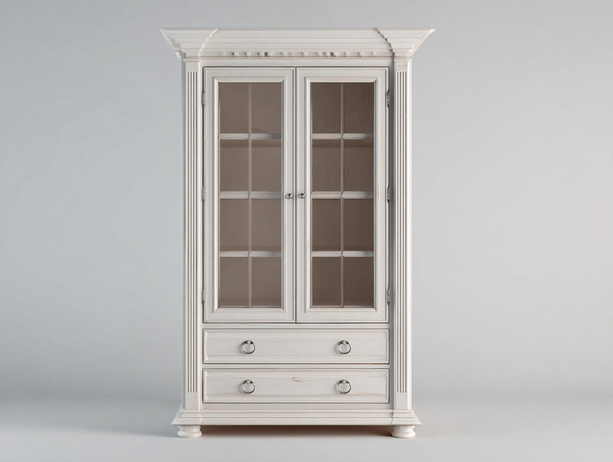 Vitrina de madera 95x45x190 cm - blanco - mueble con 2 puertas de cristal y 2 cajones para salón