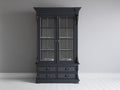 Vitrina 110x45x190 cm - madera de ingeniería gris oscuro - 2 puertas de cristal 4 cajones - estilo clásico