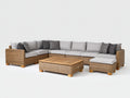 Sofá de exterior rinconero de ratán 320x240x72 cm - gris y marrón - con mesa de centro y reposapiés