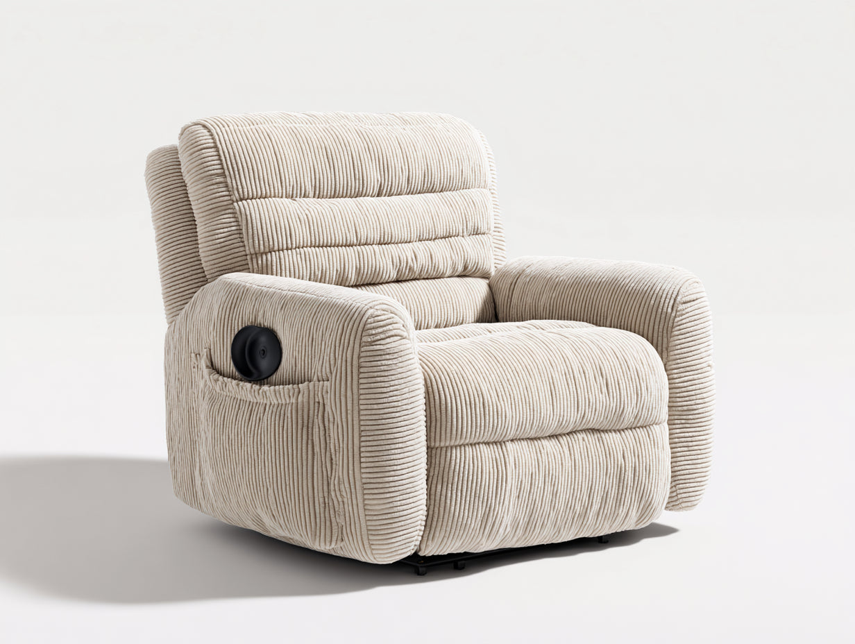 Sillón reclinable tapizado 96x90x106 cm - crema y negro - diseño acolchado de pana