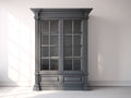 Vitrina de madera y vidrio 130x45x210 cm - gris - diseño clásico con 2 puertas y 2 cajones