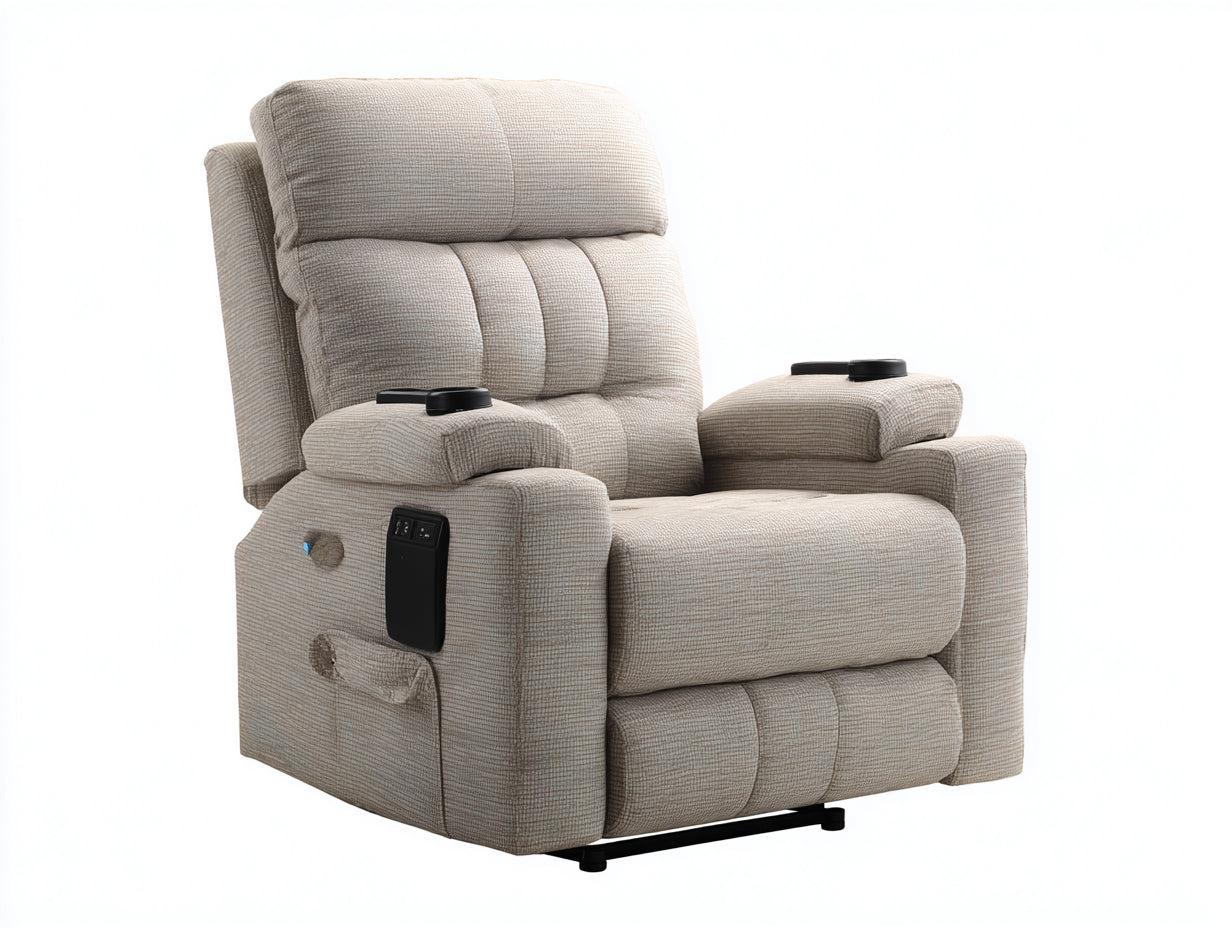 Sillones reclinables de tela beige 94x90x108 cm para salón - diseño moderno con portavasos y mando lateral