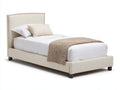 Camas individuales 210x105x115 cm - tela beige y patas negras - cabecero tapizado - estilo clásico