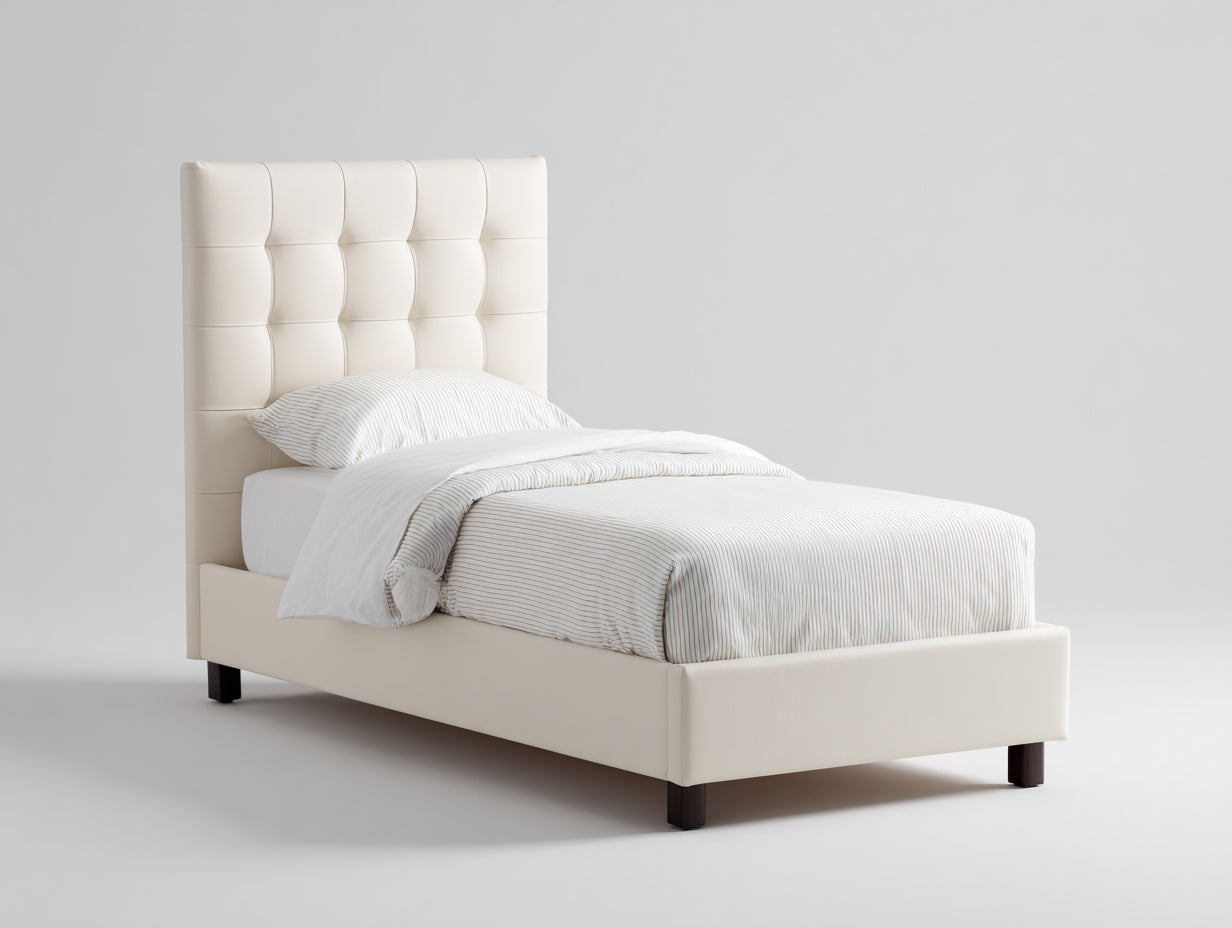 Cama individual tapizada 208x101x118 cm - beige - cama con cabecero acolchado para dormitorio