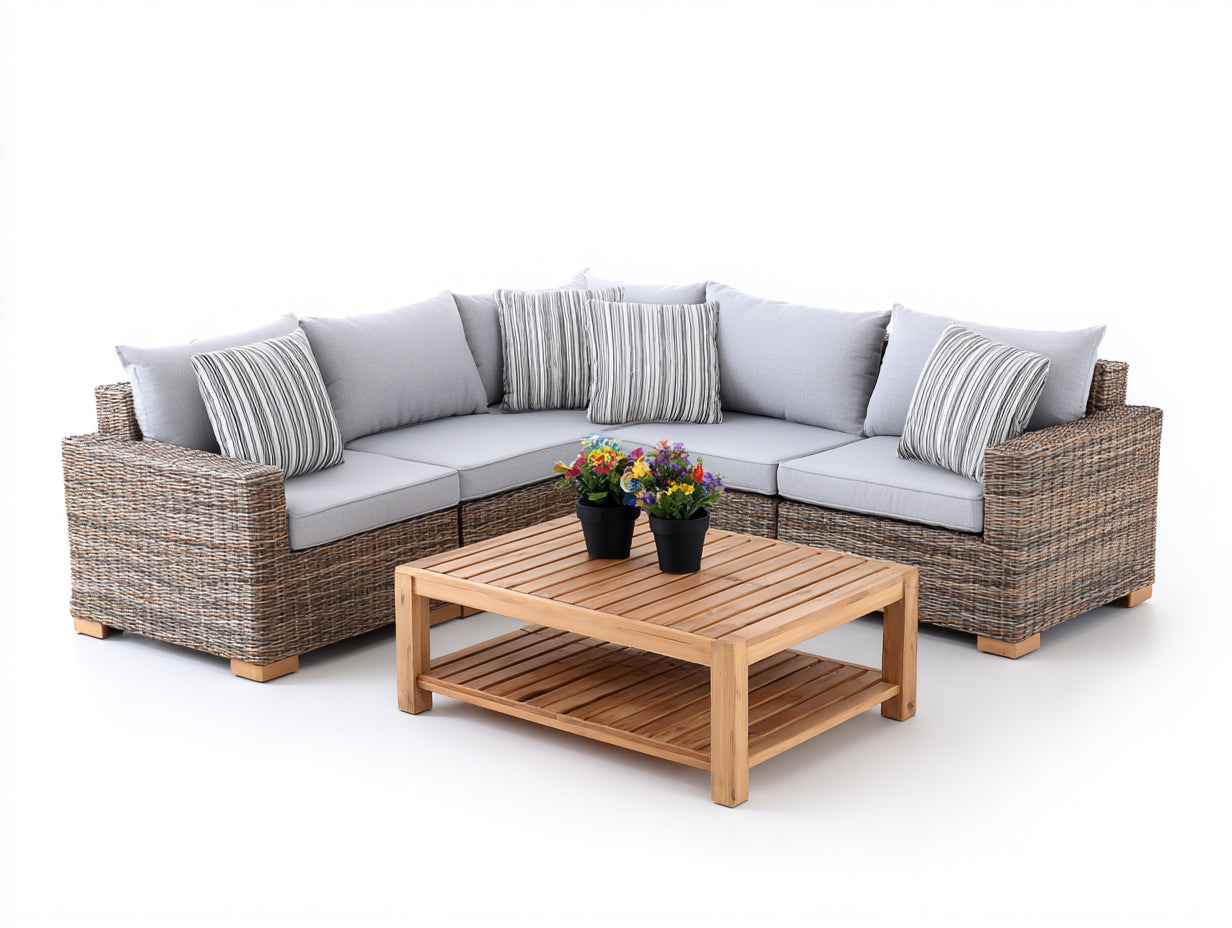 Sofás de exterior esquinero de ratán 260x260x78 cm - gris y marrón - diseño moderno