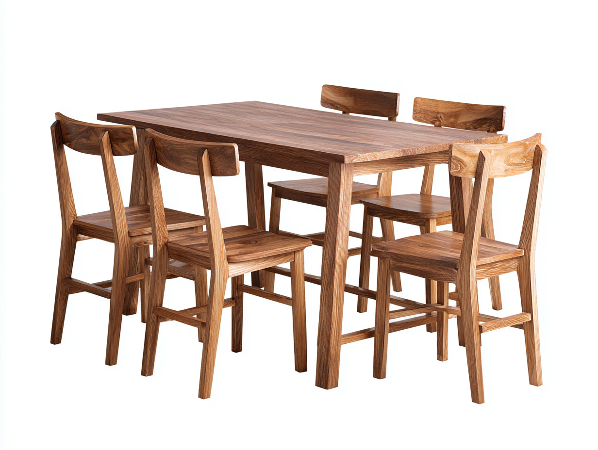 Conjuntos de comedor de jardín de madera 160x90x75 cm - madera natural - mesa rectangular con 5 sillas para exterior