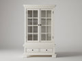 Vitrina madera maciza 110x45x200 cm - blanco antiguo - con 2 puertas de vidrio y 2 cajones