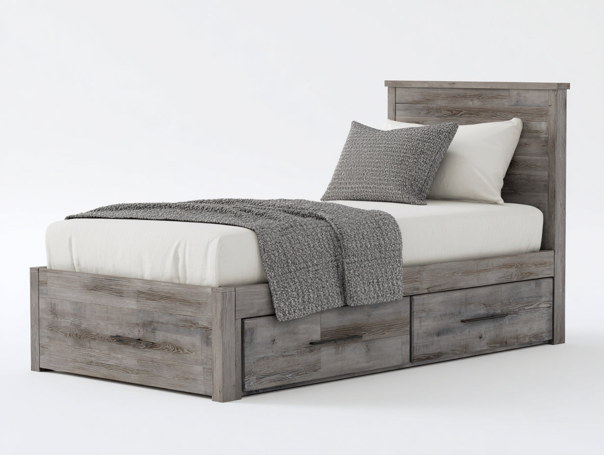 Camas individuales 210x105x105 cm - madera gris - 2 cajones - estilo rústico moderno