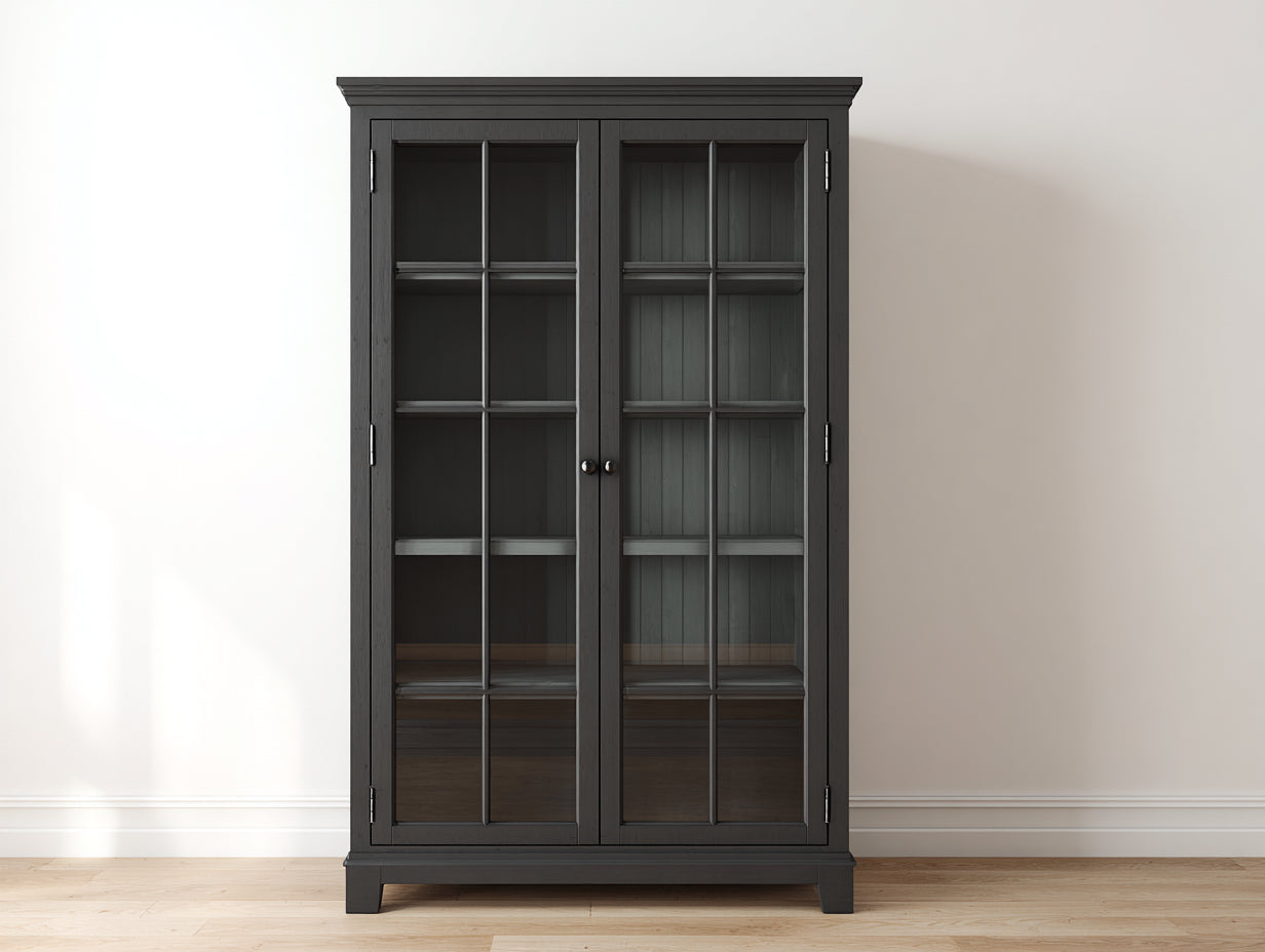 Vitrina de madera 100x40x180 cm - negro - mueble con 2 puertas de cristal para salón