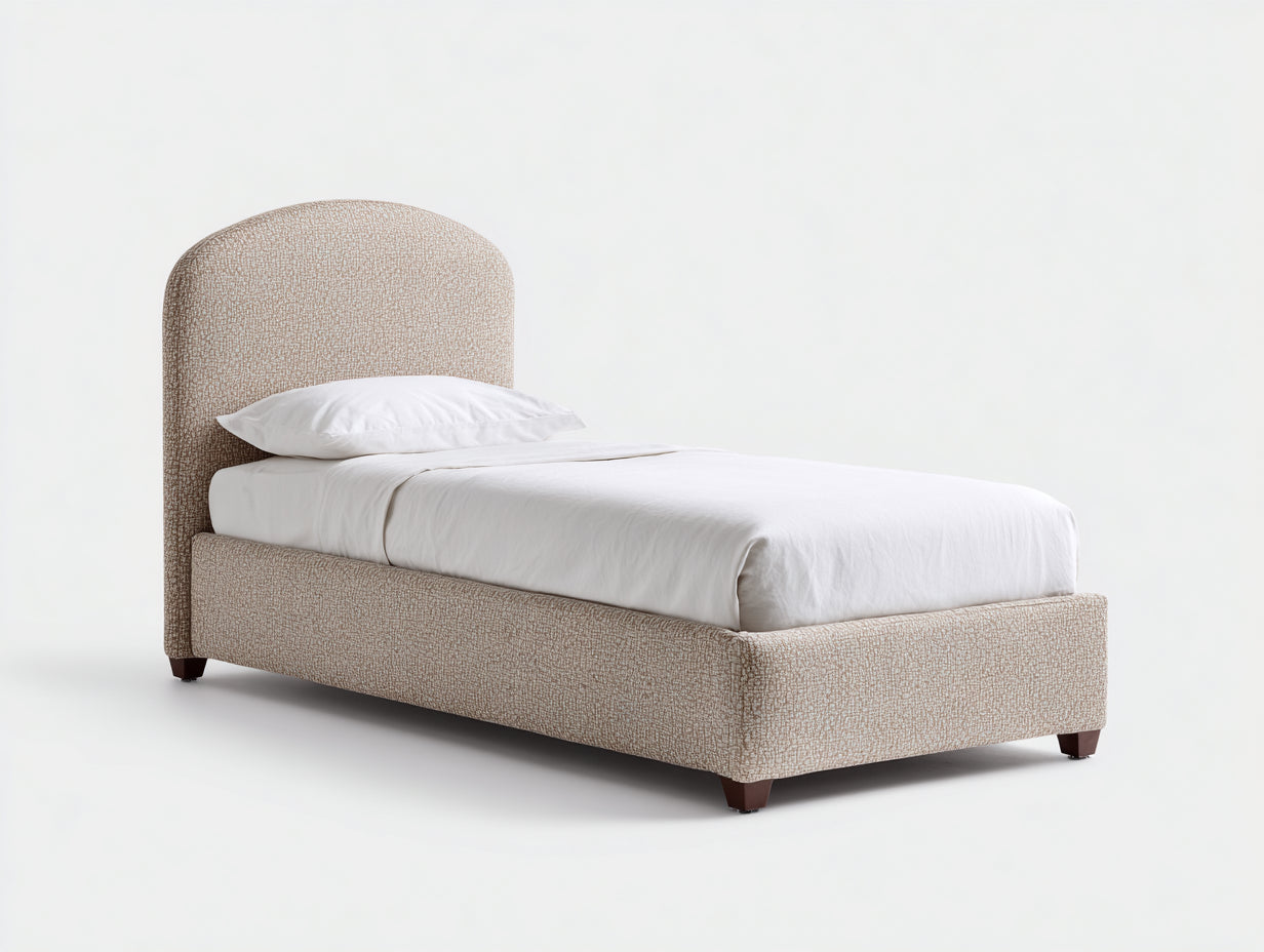 Camas individuales tapizadas 206x103x112 cm - beige - cama con cabecero curvo para dormitorio