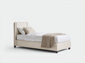 Cama individual tapizada 200x90x110 cm - beige y negro - diseño moderno con cabecero alto