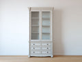 Vitrina madera maciza 100x45x200 cm - blanco antiguo - con 2 puertas de vidrio y 6 cajones