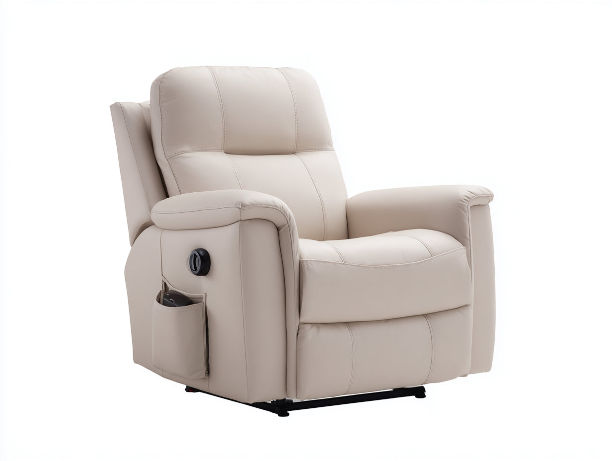 Sillón reclinable tapizado 95x90x105 cm - beige y negro - diseño acolchado con bolsillo lateral