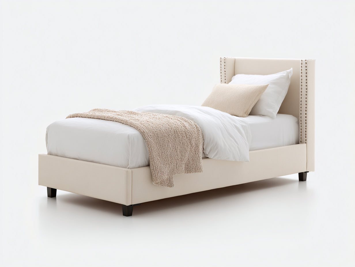 Camas individuales 205x105x115 cm - tapizado beige con cabecero acolchado - estilo moderno para dormitorio